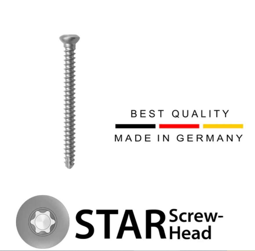 בורג  קורטיקלי 2.0 מ"מ, Stainless Steel , אורך 10 מ"מ, ראש כוכב